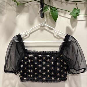 Storia Black Sheer Floral Crop Top